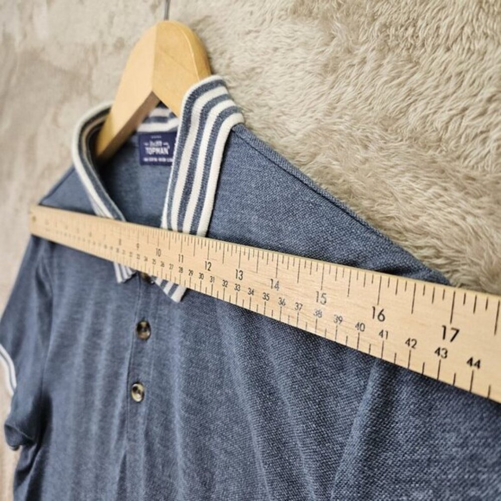 TOPMAN Golf Polo Shirt Mens Size M Contrast Collar Striped Blue Short Sleeve - Picture 5 of 10